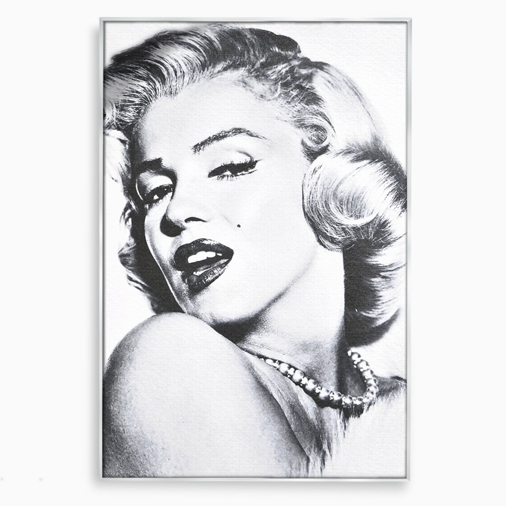 Tablou canvas cu tablou canvas cu marilyn monroe alb negru, in rama de aluminiu argintiu